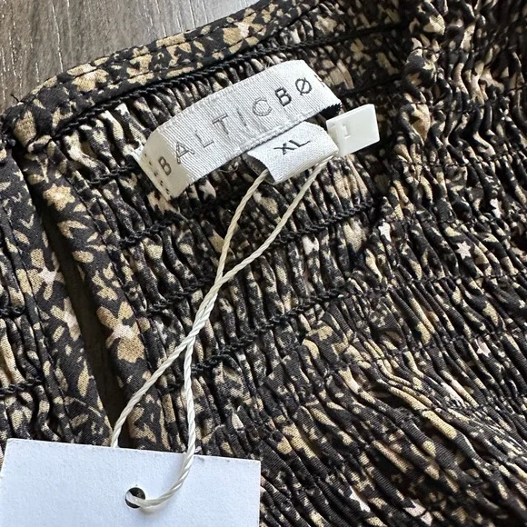 BALTIC BORN Dress Women’s XL Black & Tan Pele Tiered Midi Floral Smock New w/tag - Picture 11 of 14